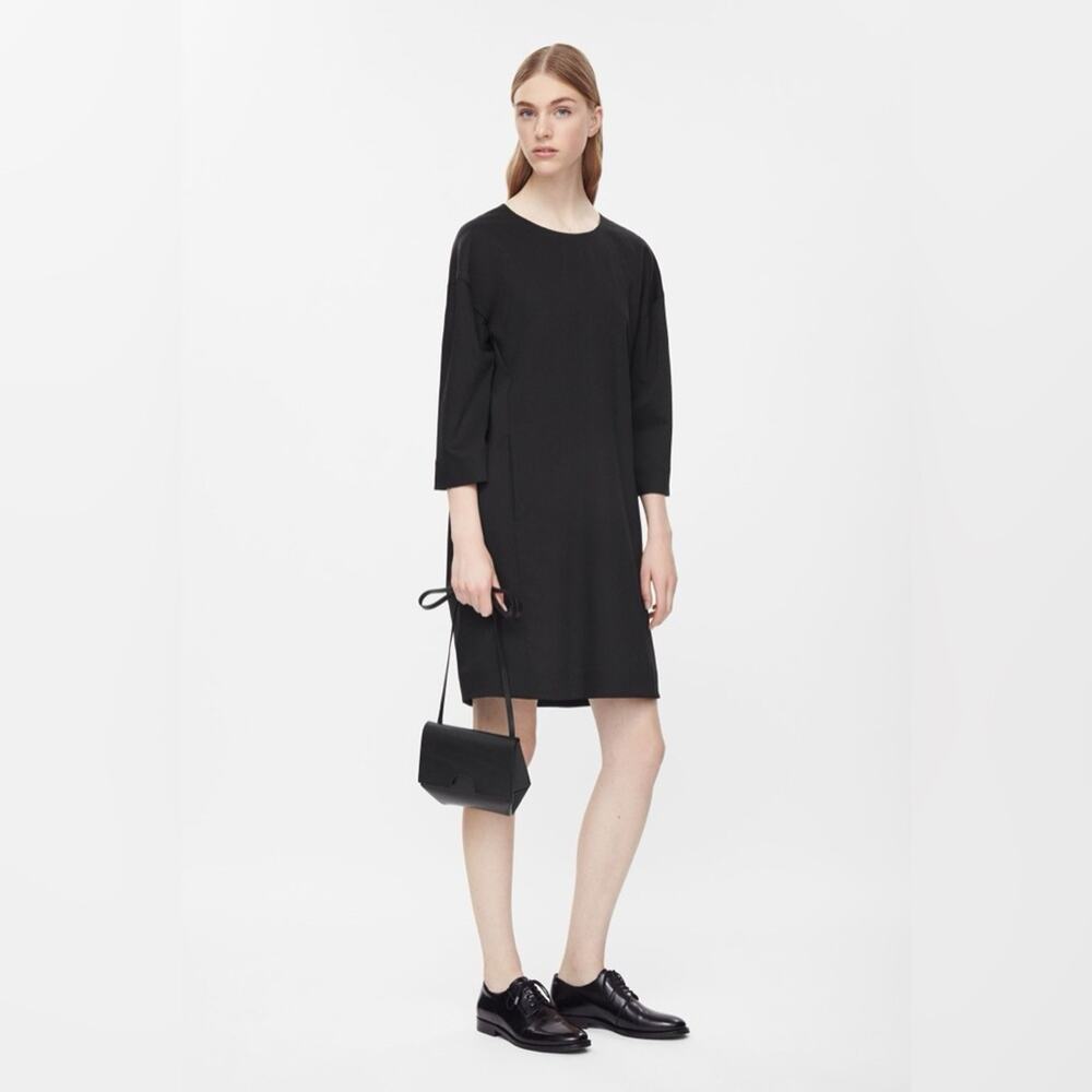 COS 100% Wool Oversized 3/4 Sleeve Pull On Jumper Dress in Black size S